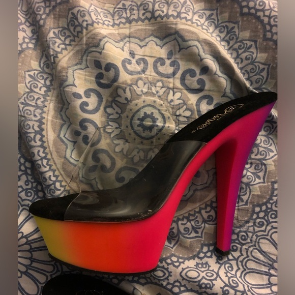 Preowned Pleaser Ombré Orange,Pink and Yellow Platform Heels Size 6 - Picture 2 of 8